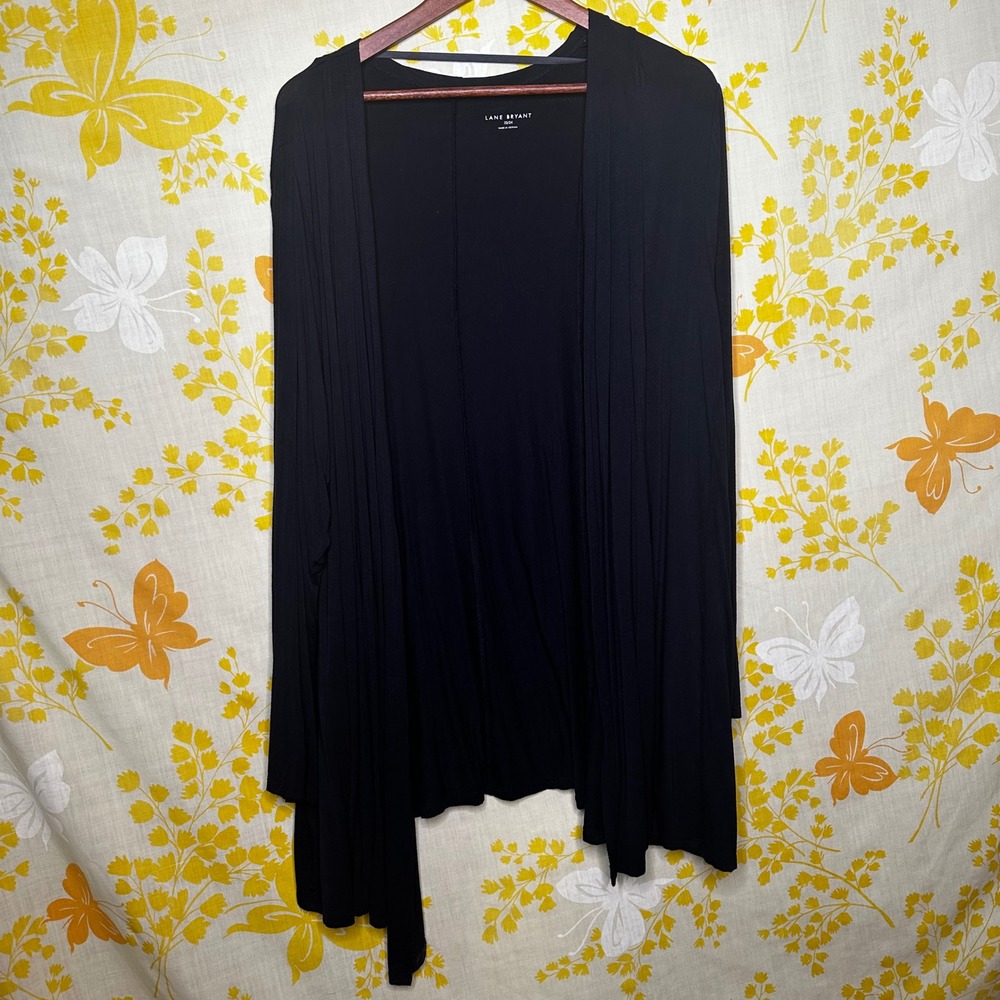 Lane Bryant Womens 22/24 Black Open Front Draped Cardigan Pleated Rayon Blend